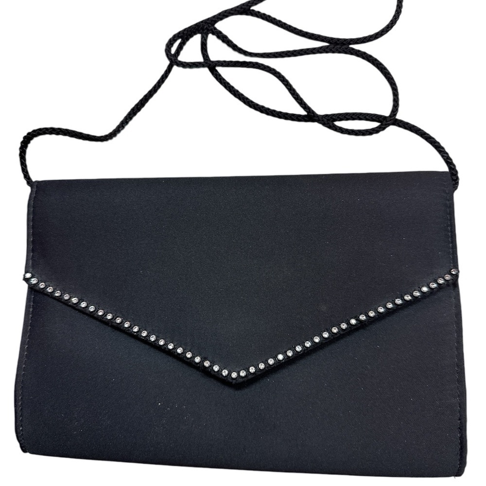Magid Black Satin Envelope Evening Crossbody, Shoulder, Clutch Purse Rhinestone